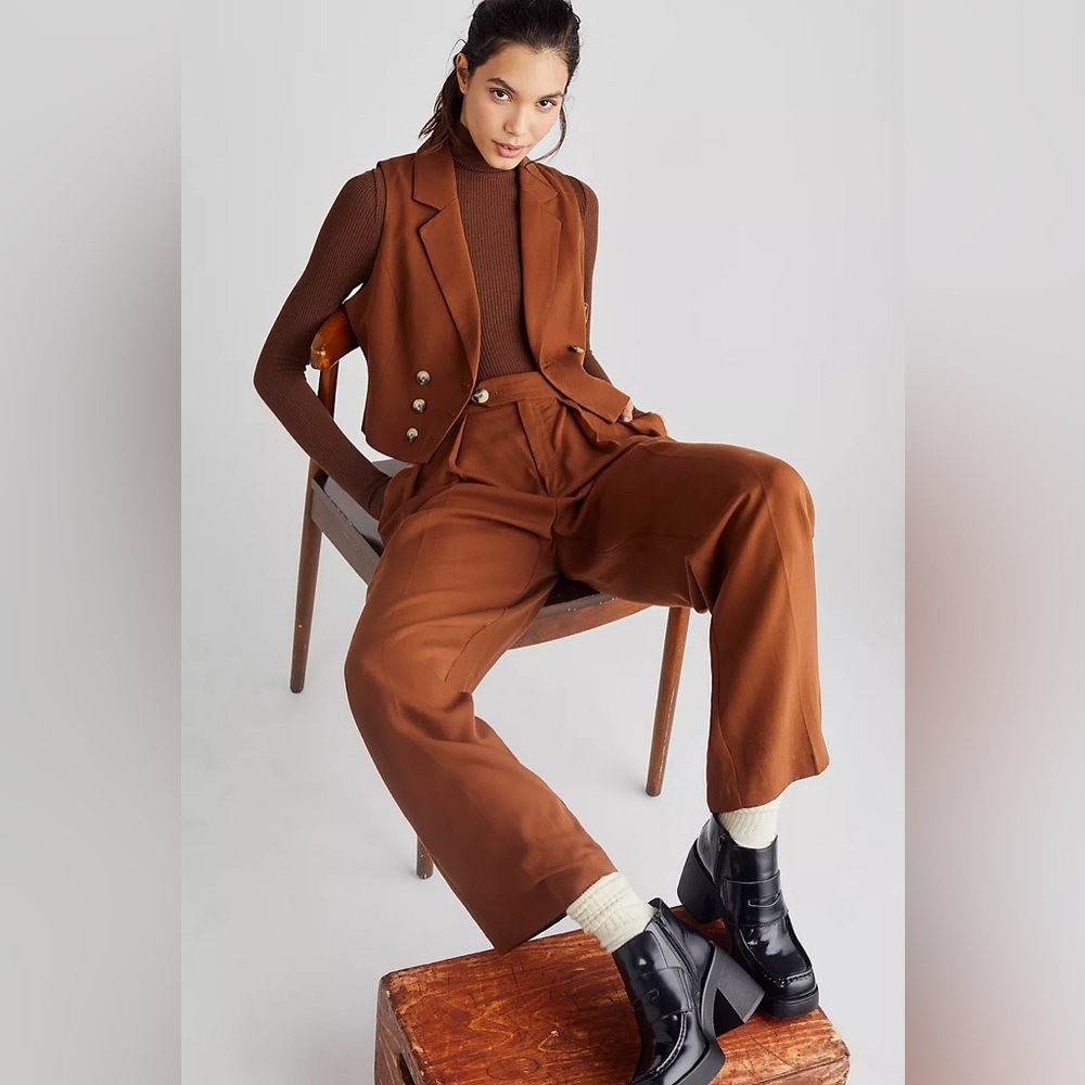 FREE PEOPLE Gabbie Vest Suit Set in Brown - Picture 2 of 13